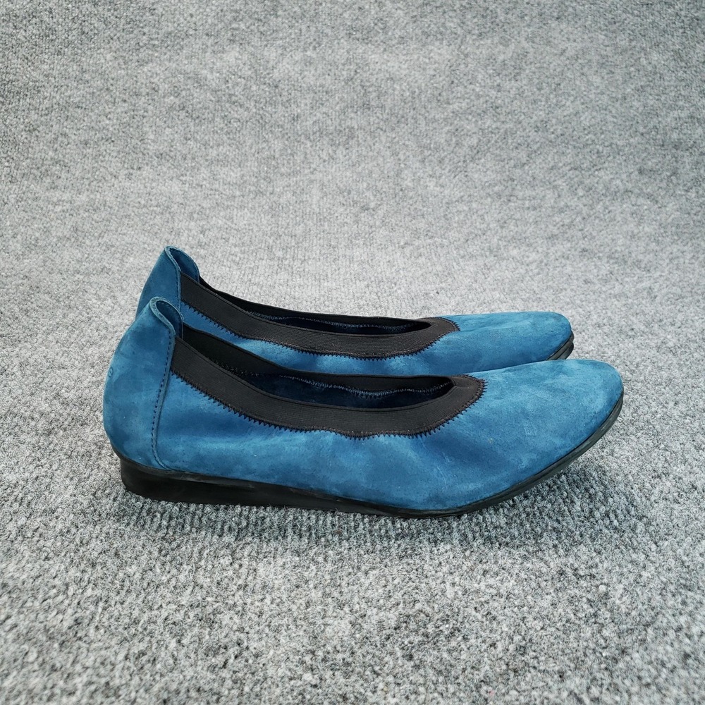 Arche Shoes Womens Size 7.5 Blue Suede Ballet Flats Slip On Comfort Round Toe